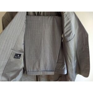 Paul Dione 2-Pc Suit Men 50L Light Gray Pinstripe 3-Button Wool 42x29 Pants READ